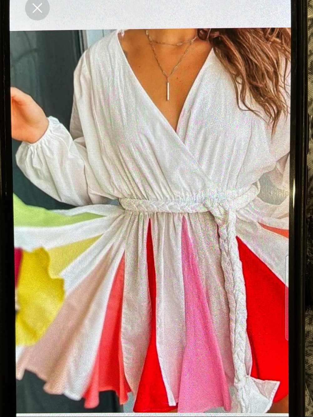 L'ATISTE Small White Wrap Dress Multicolor Pleats Rainbow Knot Belt Reg 395